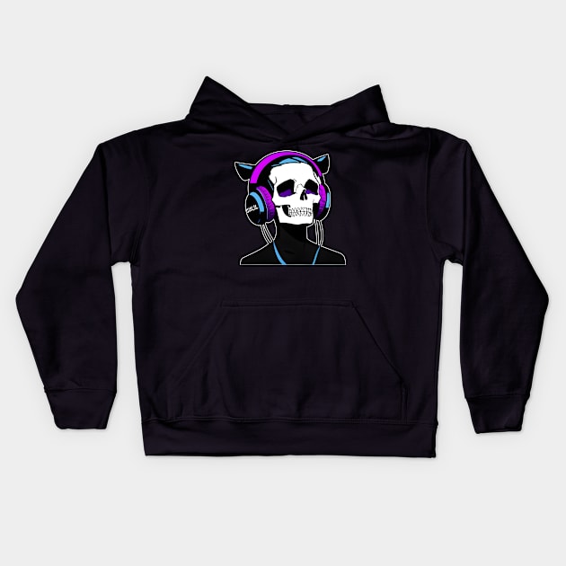 Skull with Headphones Violet and Light Blue| Listening Music Kids Hoodie by General Corner